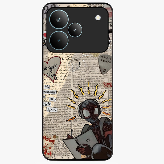 City Dream Sketch Glass Case showing flat back view with artistic city skyline sketch artwork and glossy glass finish.