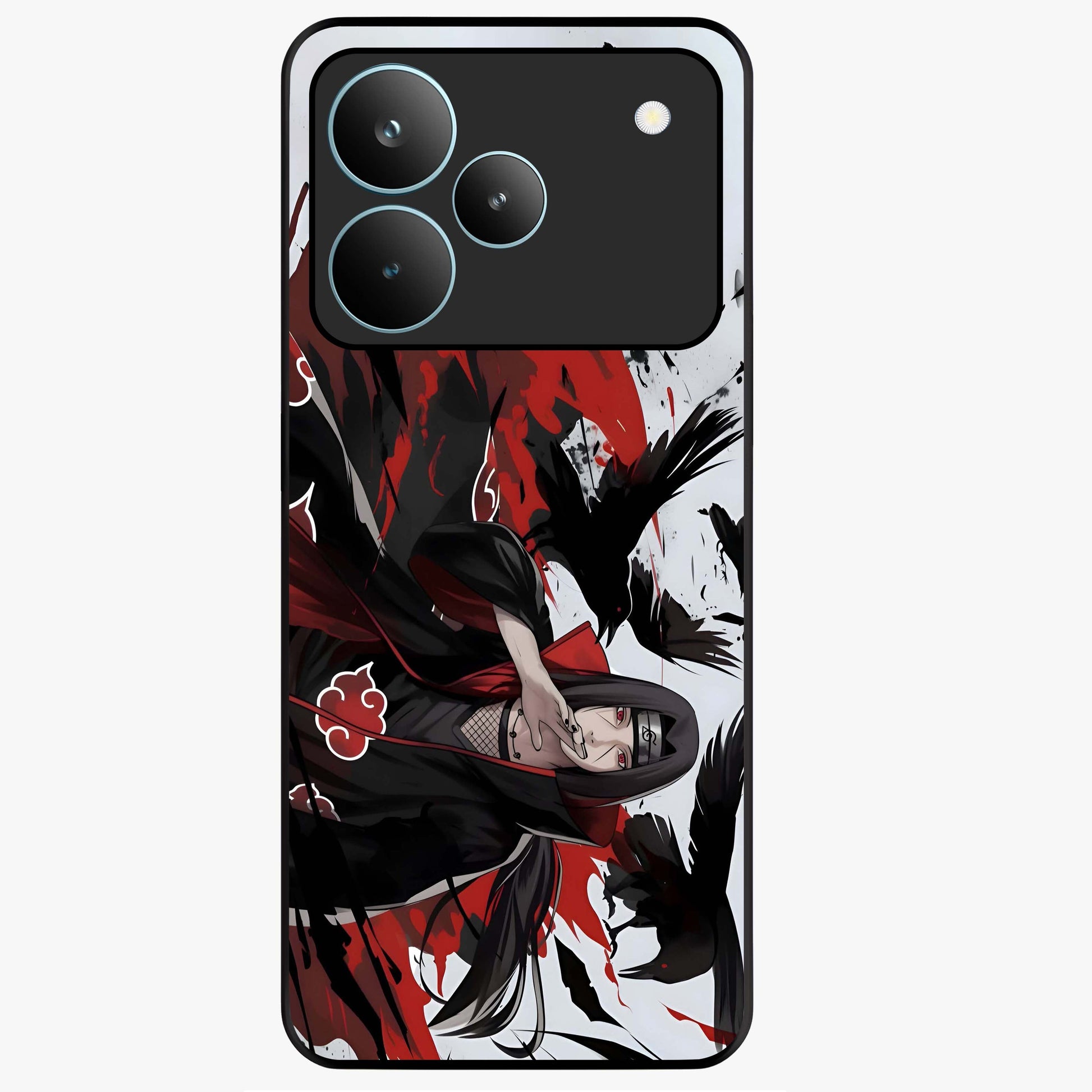 Crimson Crow Illusion Glass Case showing flat back view with artistic crow illusion artwork and glossy glass finish.