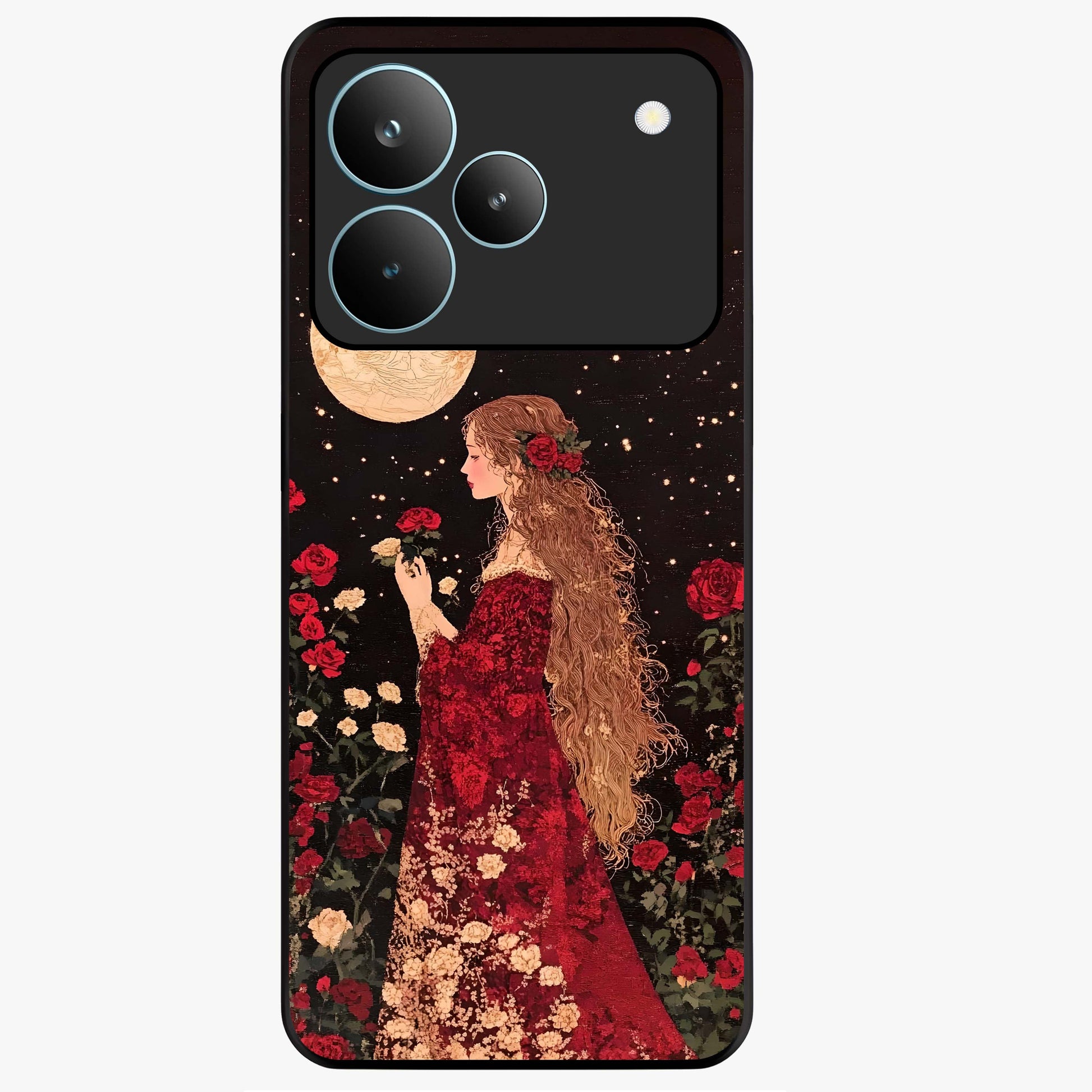 Crimson Dreams Glass Case showing flat back view with dreamy crimson artwork and glossy glass finish.