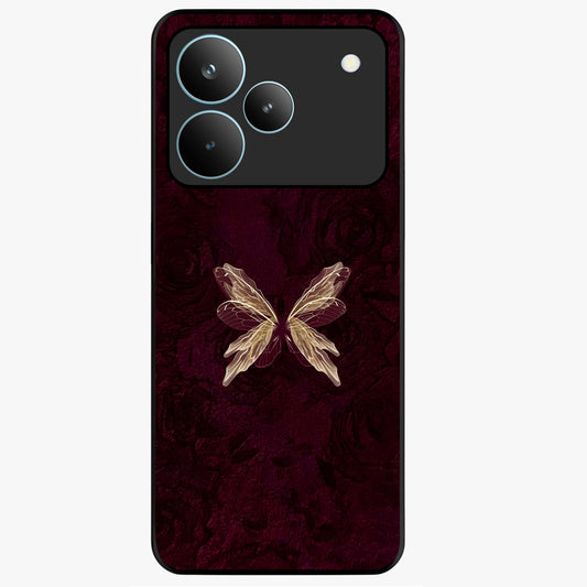 Crimson Fade Butterfly Glass Case showing flat back view with fading butterfly artwork and glossy glass finish.