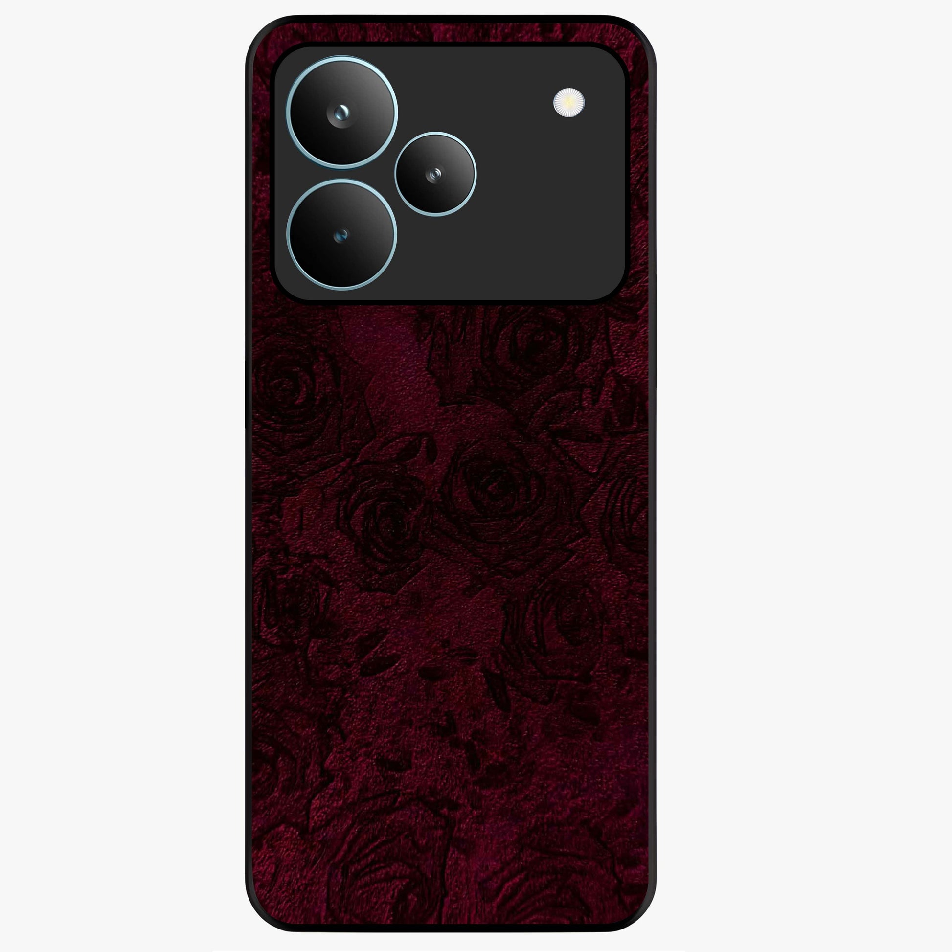 Crimson Fade Flow Glass Case showing flat back view with flowing crimson gradient artwork and glossy glass finish.