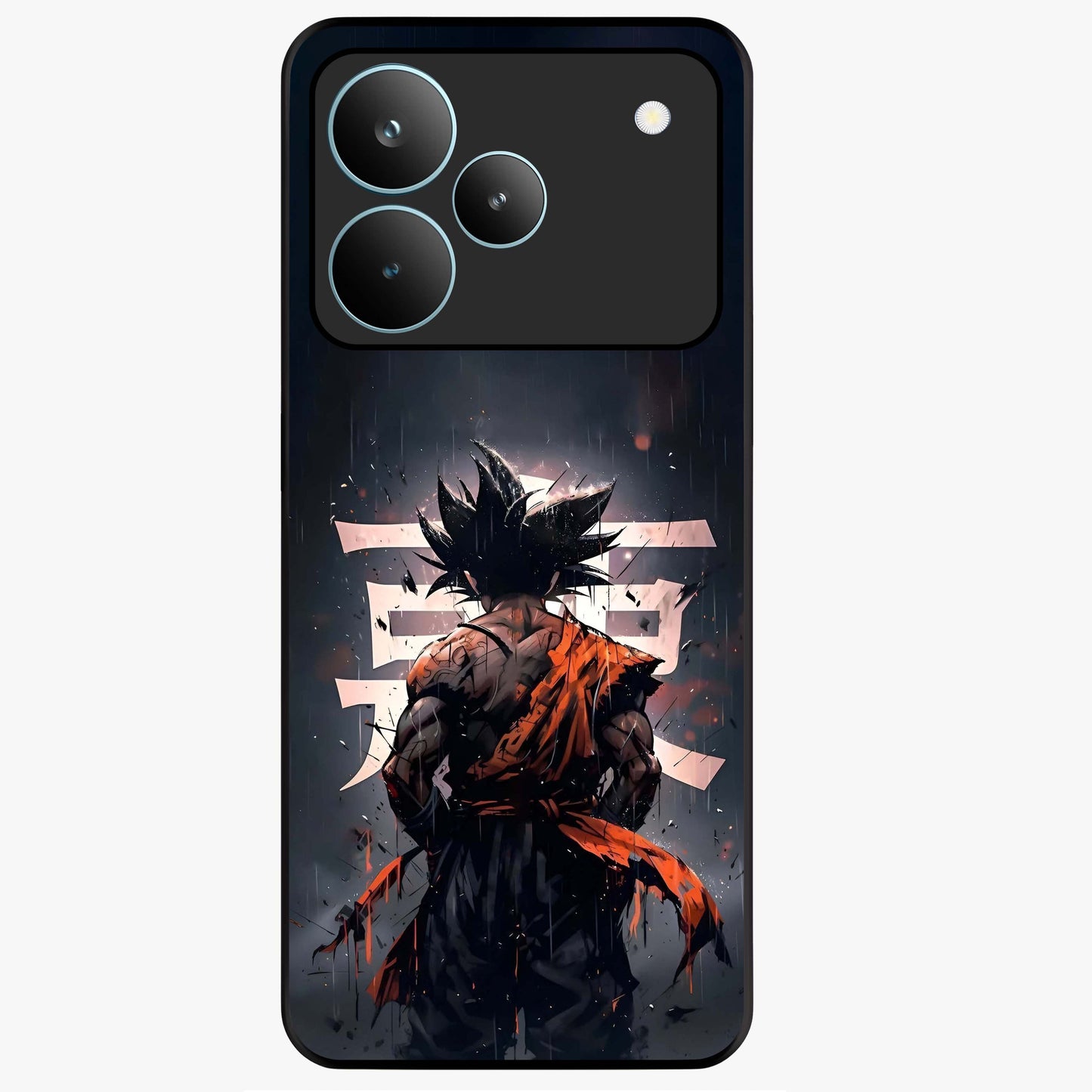 Dark Warrior In Rain Glass Case showing flat back view with warrior artwork in rainy atmosphere and glossy glass finish.