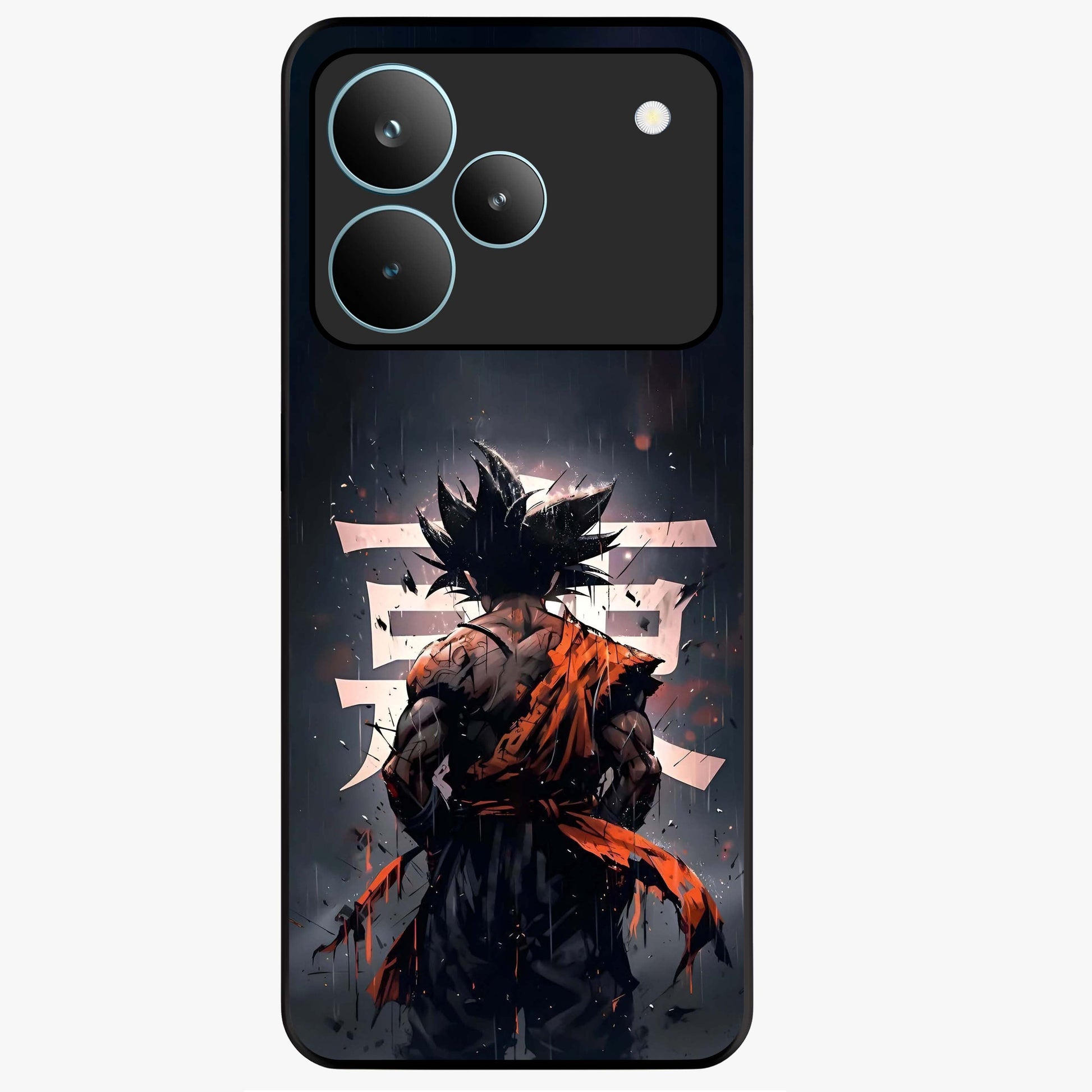 Dark Warrior In Rain Glass Case showing flat back view with warrior artwork in rainy atmosphere and glossy glass finish.