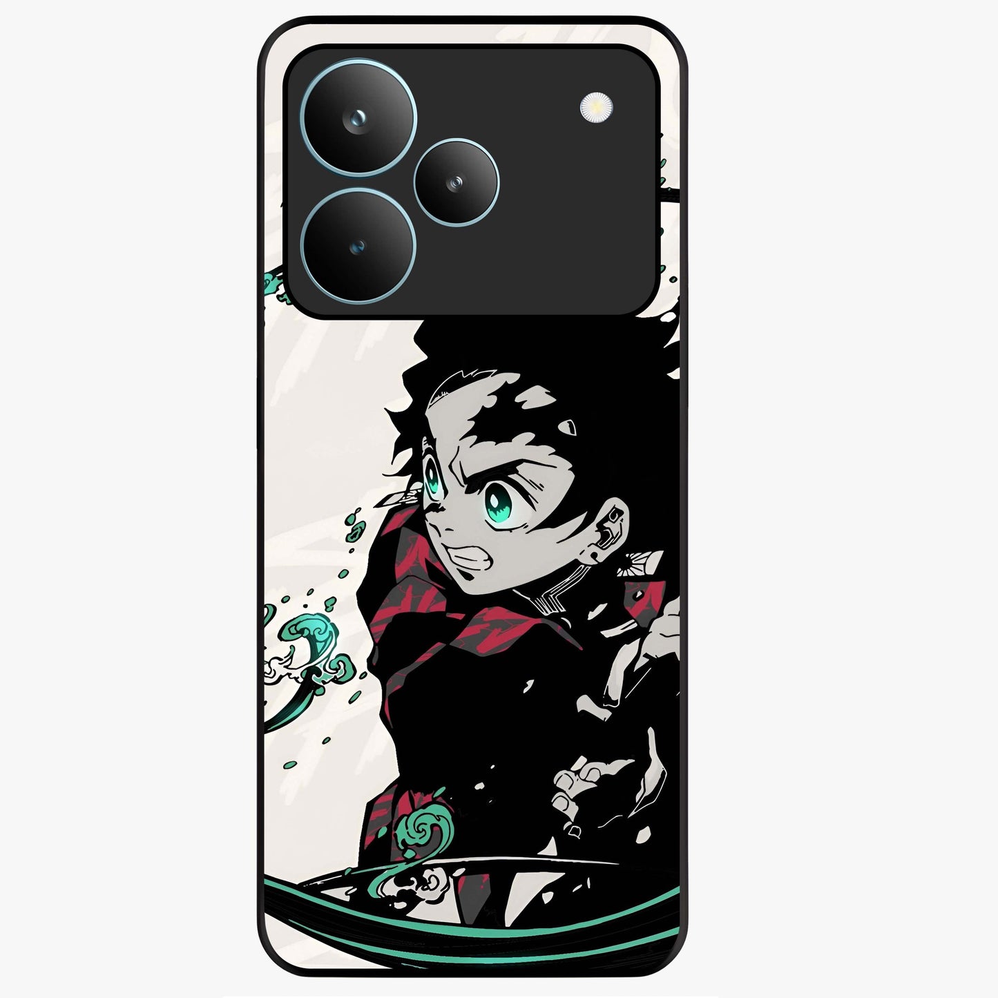 Demon Slayer Glass Case showing flat back view with bold anime inspired artwork and glossy glass finish.