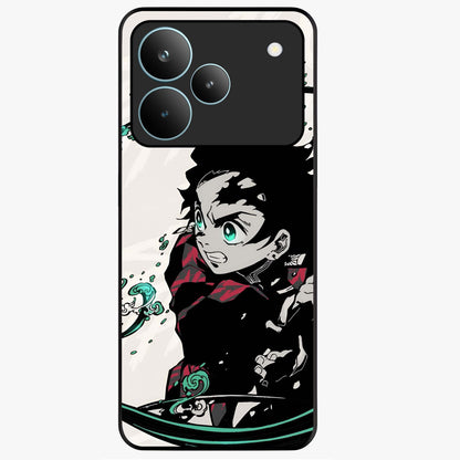 Demon Slayer Glass Case showing flat back view with bold anime inspired artwork and glossy glass finish.