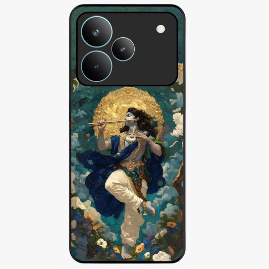 Divine Krishna Art Glass Case showing flat back view with Lord Krishna artwork and glossy glass finish.