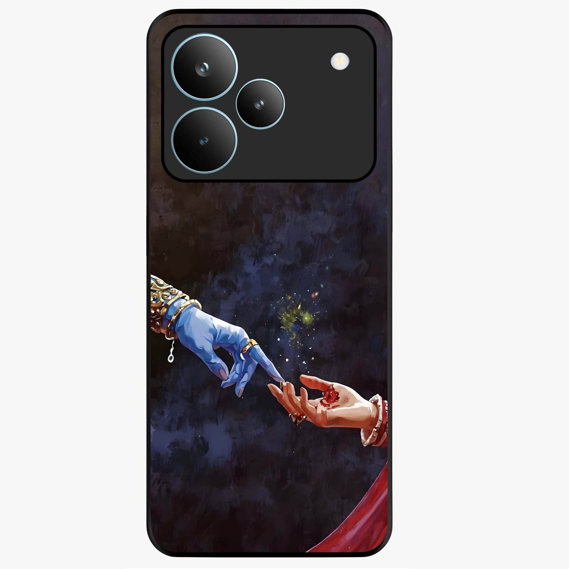 Divine Touch Eternal Glass Case showing flat back view with spiritual themed artwork and glossy glass finish.