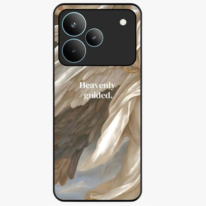 Divine Winged Grace Glass Case showing flat back view with elegant wing inspired artwork and glossy glass finish.