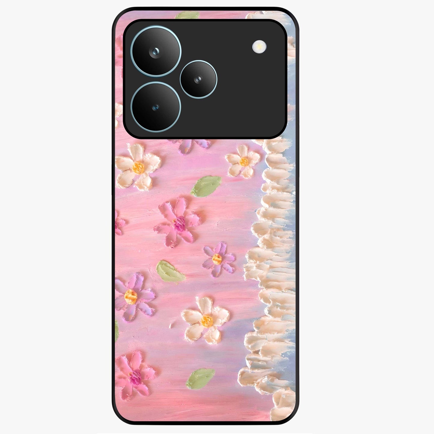 Dreamy Painted Garden Glass Case showing flat back view with artistic painted floral garden artwork and glossy glass finish.