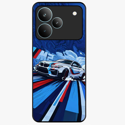 Drift Power Rush Glass Case showing flat back view with dynamic racing inspired artwork and glossy glass finish.