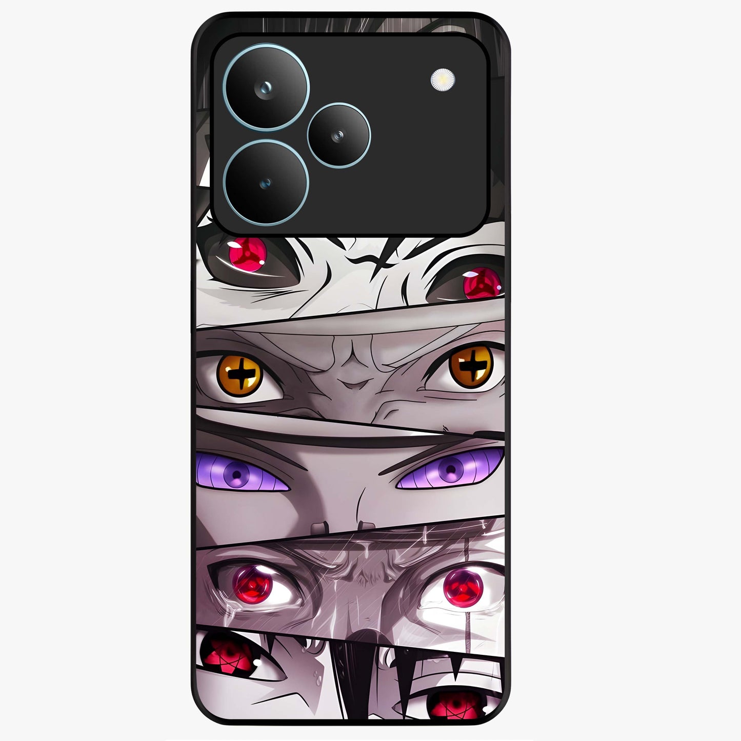 Eyes of Destiny Glass Case showing flat back view with striking eye themed artwork and glossy glass finish.