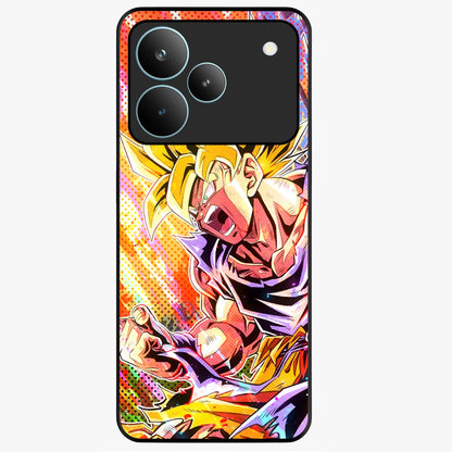 Firing Goku Glass Case showing flat back view with powerful anime inspired artwork and glossy glass finish.