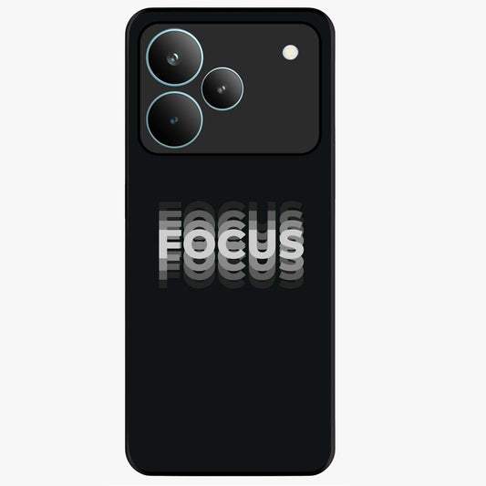 Focus Mode On Glass Case showing flat back view with bold motivational typography design and glossy glass finish.