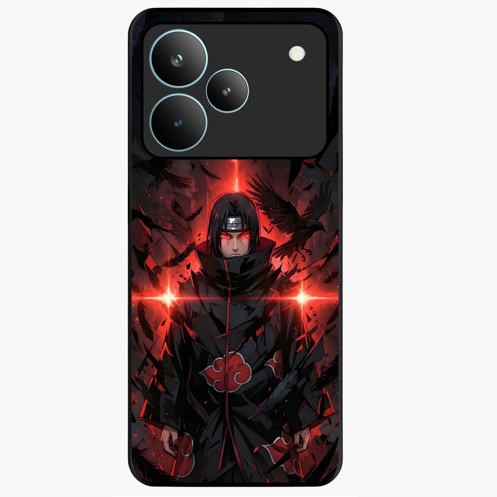 Focused Blade Discipline Glass Case showing flat back view with warrior sword themed artwork and glossy glass finish.