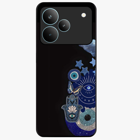 Galactic Charm Cluster Glass Case showing flat back view with glowing celestial charm artwork and glossy glass finish.