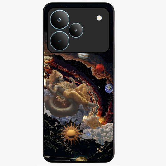 Galactic Divine God Glass Case showing flat back view with divine cosmic themed artwork and glossy glass finish.