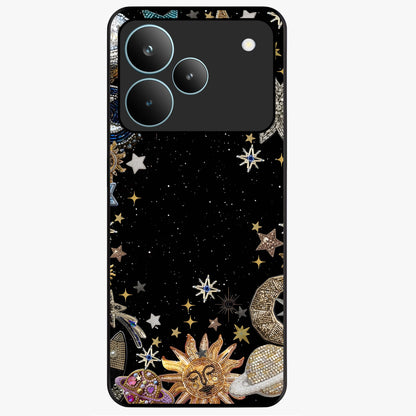 Galactic Jewel Stars Glass Case showing flat back view with sparkling star jewel artwork and glossy glass finish.
