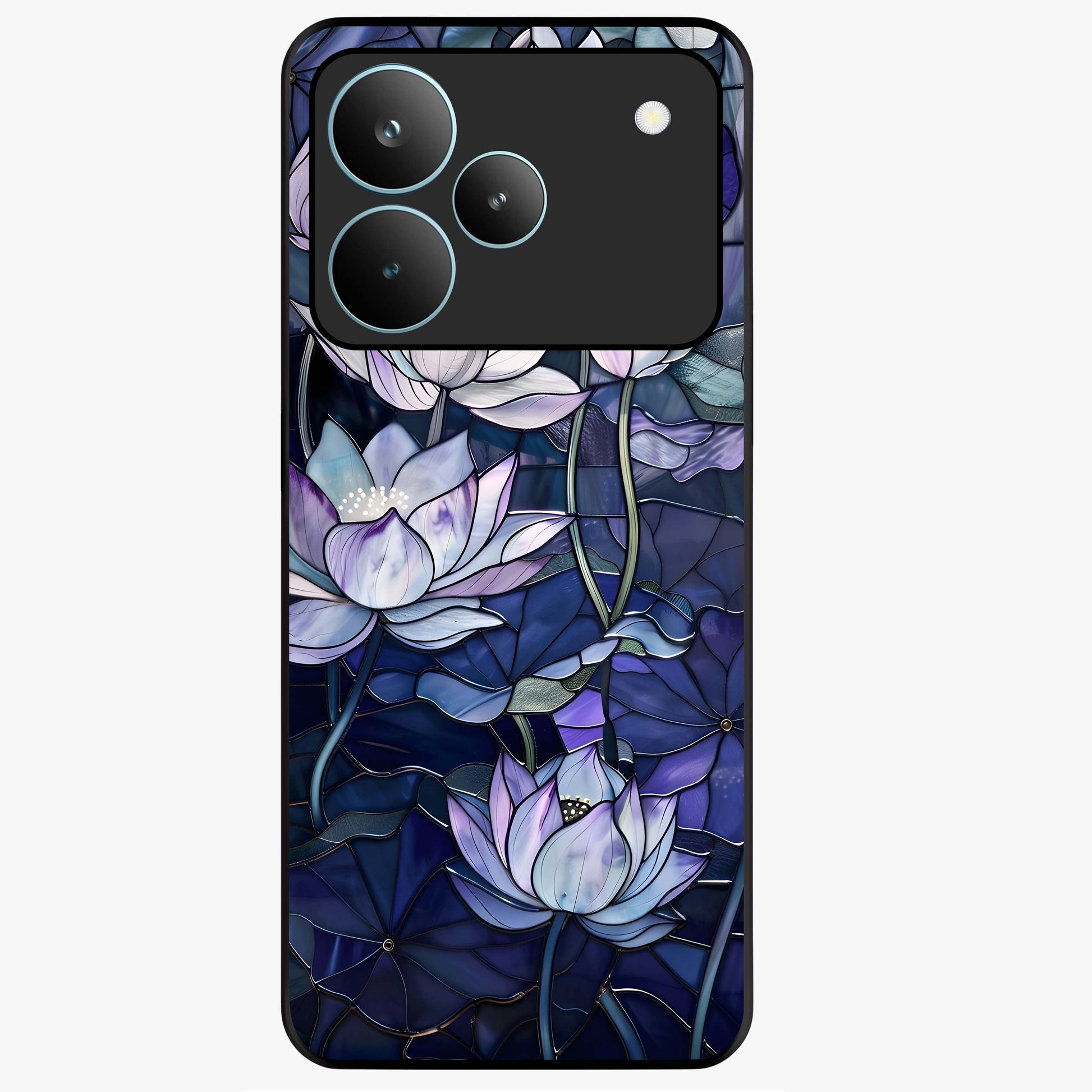 Gloss Petal Rush Glass Case showing flat back view with glossy flower petal artwork and smooth glass finish.