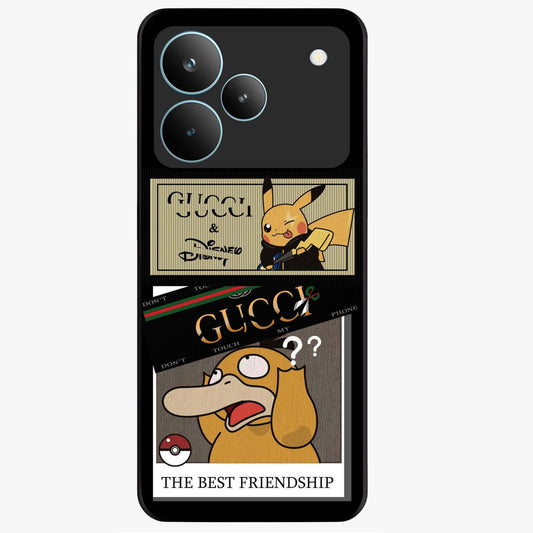 Gucci Play Mashup Glass Case showing flat back view with luxury inspired graphic artwork and glossy glass finish.