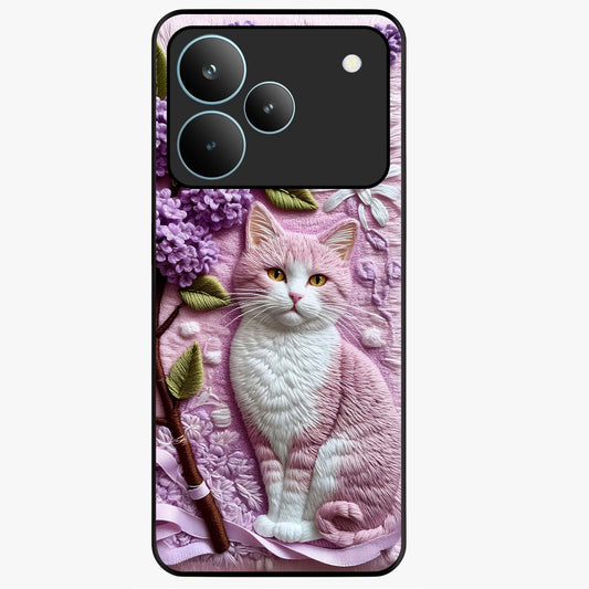 Lavender Cat Whimsy Glass Case showing flat back view with cute lavender cat artwork and glossy glass finish.