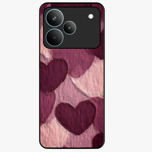 Layered Paper Hearts Glass Case showing flat back view with layered paper heart artwork and glossy glass finish.
