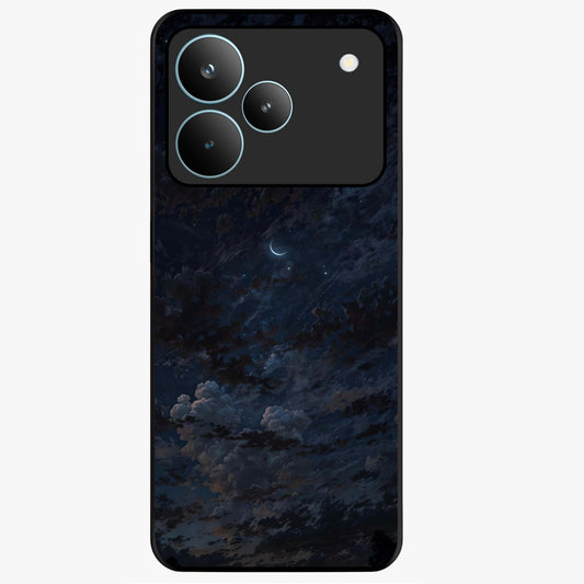 Lunar Veil Silence Glass Case showing flat back view with mystical moon veil artwork and glossy glass finish.