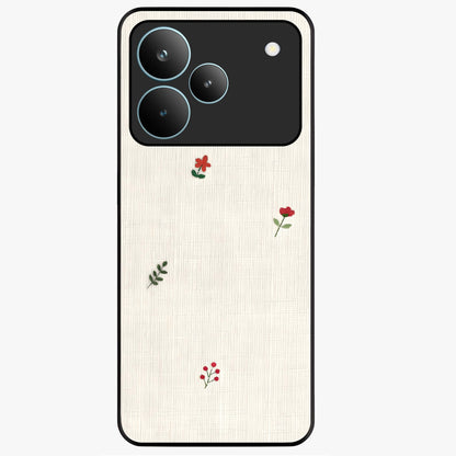 Minimal Petal Whispers Glass Case showing flat back view with soft minimal floral artwork and glossy glass finish.