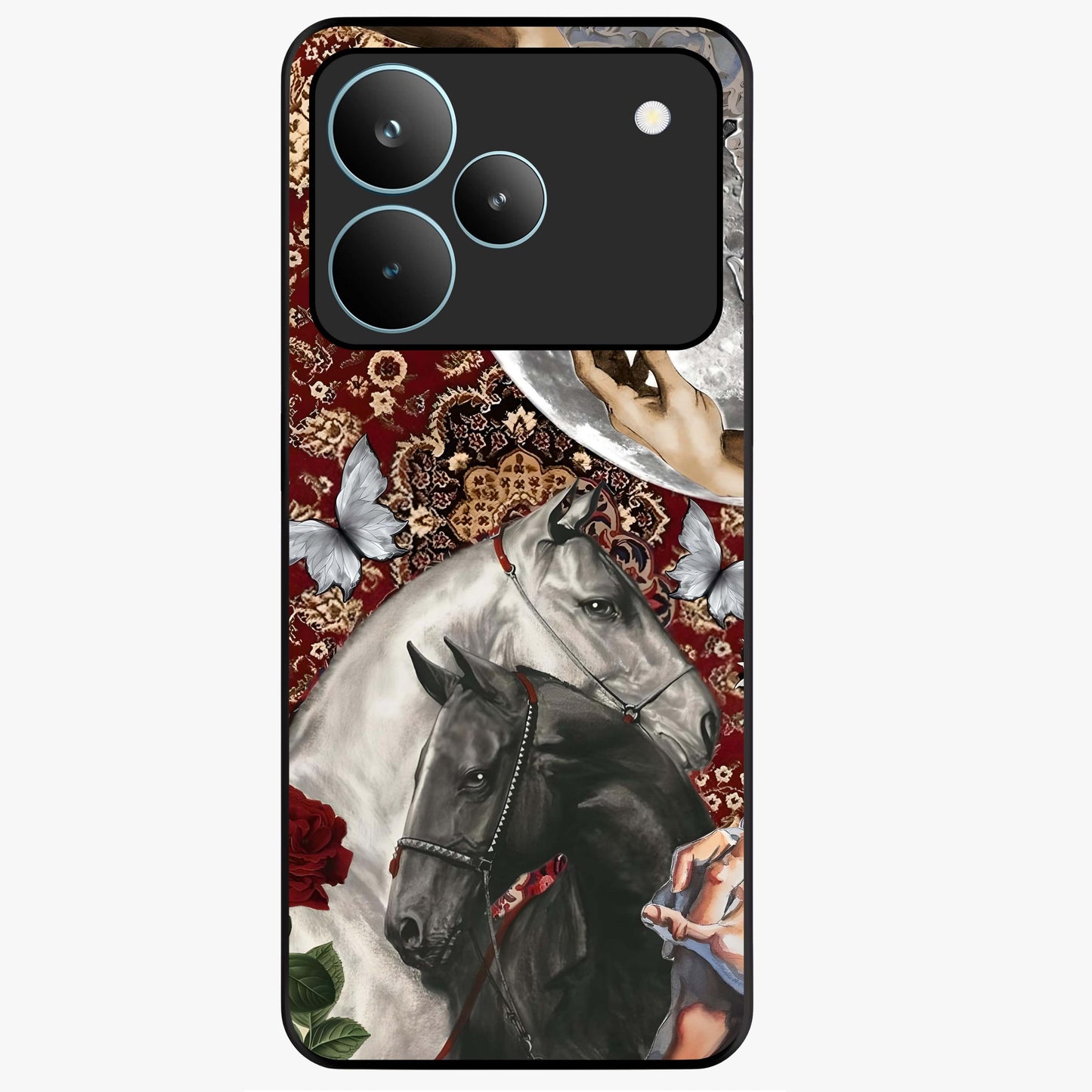 Moonlit Royal Stallion Glass Case showing flat back view with majestic horse under moonlight artwork and glossy glass finish.