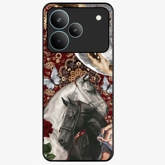 Moonlit Royal Stallion Glass Case showing flat back view with majestic horse under moonlight artwork and glossy glass finish.