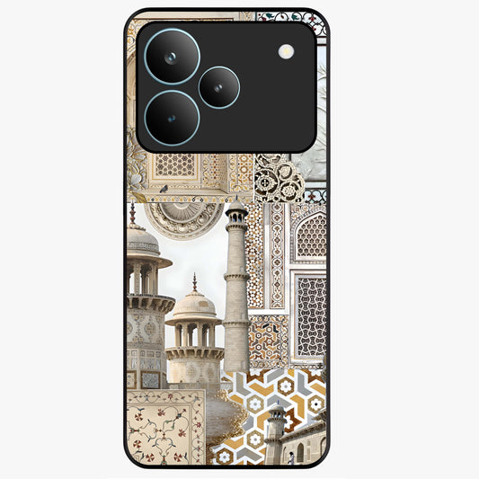 Mughal Marble Legacy Glass Case showing flat back view with intricate Mughal inspired marble pattern and glossy glass finish.