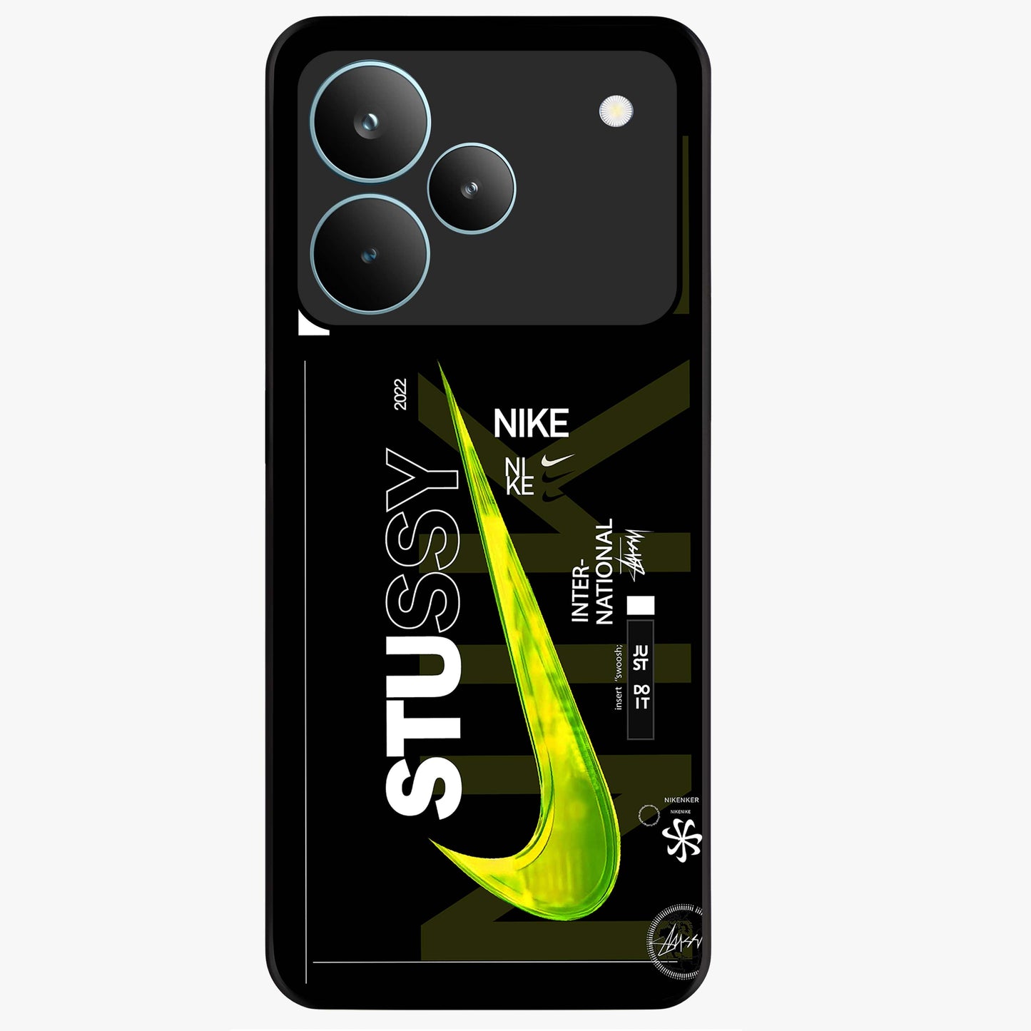Neon Street Edition Glass Case showing flat back view with neon street style artwork and glossy glass finish.