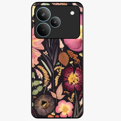 Petal Dream Tapestry Glass Case showing flat back view with intricate floral tapestry artwork and glossy glass finish.