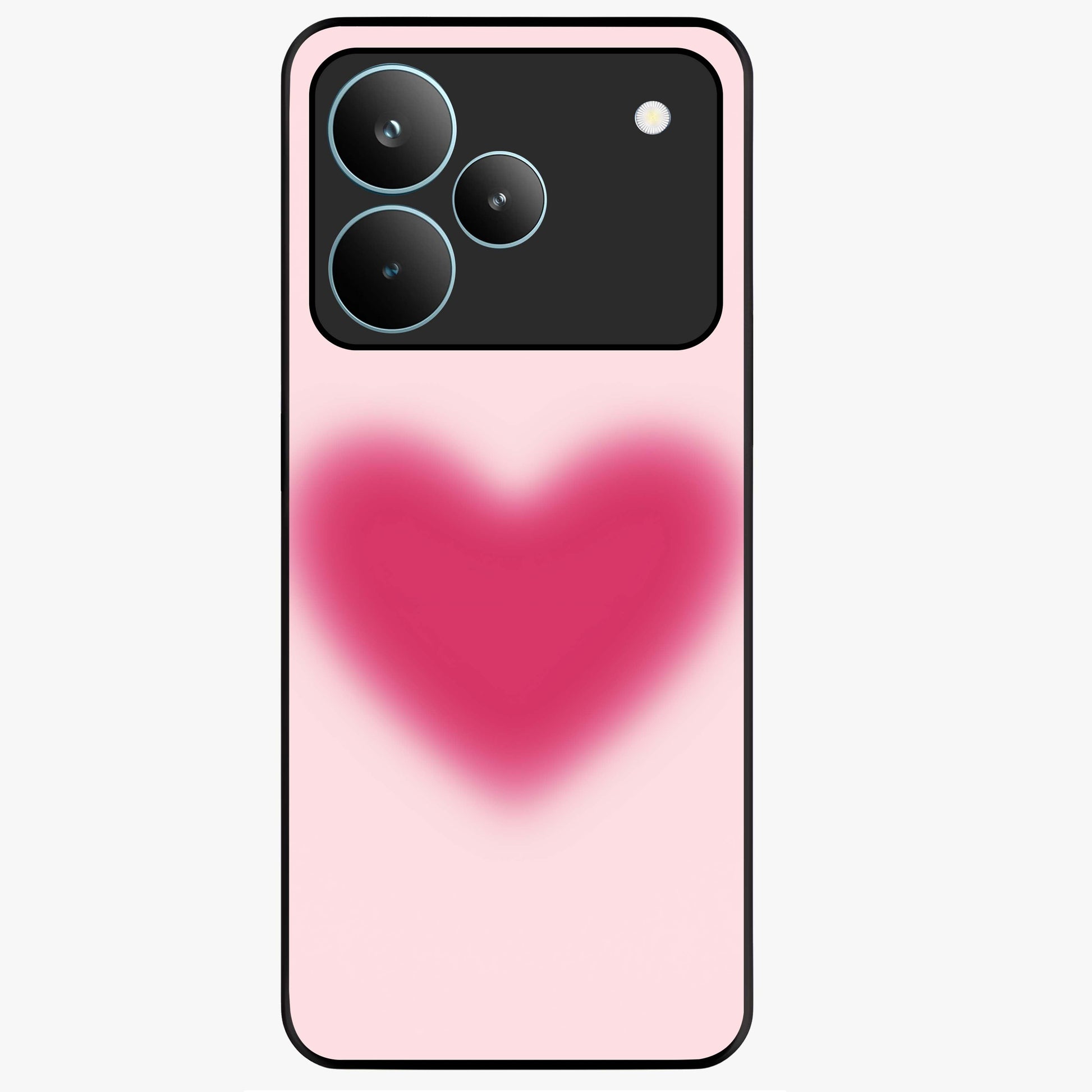 Pink Aura Heart Glass Case showing flat back view with glowing heart artwork and glossy glass finish.