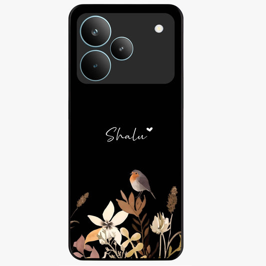 Quiet Garden Tune Custom Name Glass Case showing flat back view with peaceful garden artwork and personalized name design.