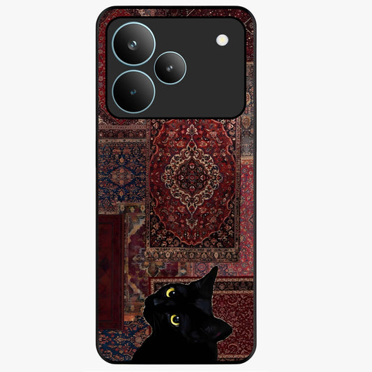 Regal Magic Cat Apple Glass Case showing flat back view with magical cat artwork holding apple and glossy glass finish.
