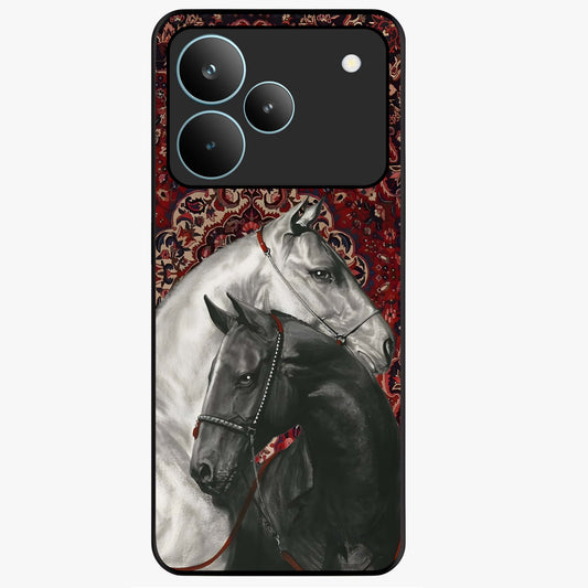 Regal Stallion Tapestry Glass Case showing flat back view with majestic horse tapestry artwork and glossy glass finish.