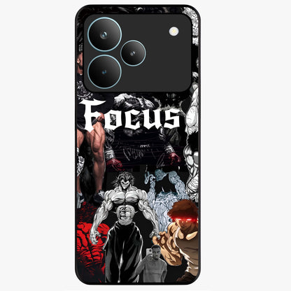 Relentless Power Focus Glass Case showing flat back view with motivational typography artwork and glossy glass finish.
