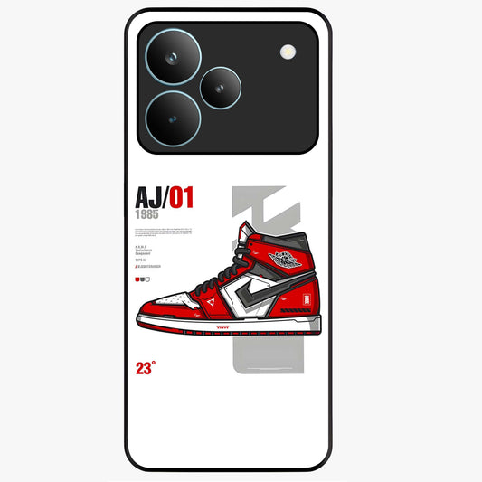 Retro Sneaker Blueprint Glass Case showing flat back view with sneaker blueprint style artwork and glossy glass finish.