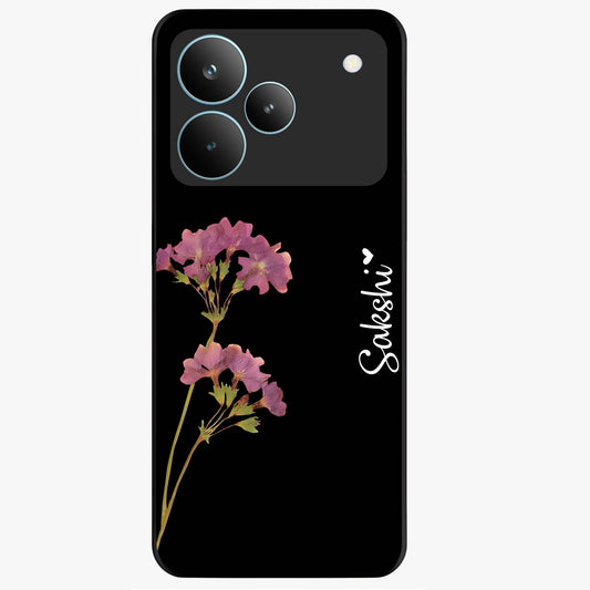 Riching Lavender Flower Custom Name Glass Case showing flat back view with lavender floral artwork and personalized name design.