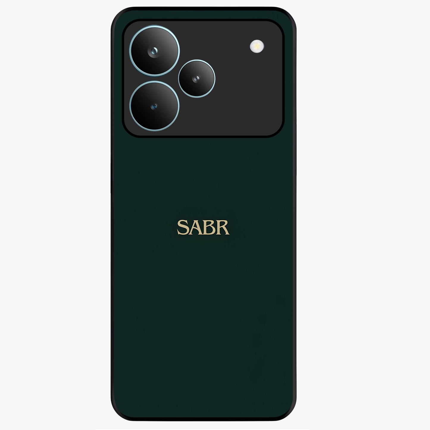 Sabr Minimal Patience Glass Case showing flat back view with minimalist typography artwork and glossy glass finish.
