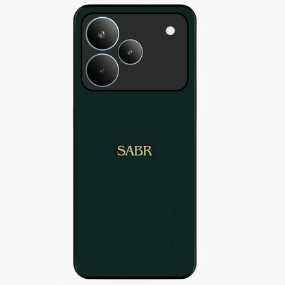 Sabr Minimal Patience Glass Case showing flat back view with minimalist typography artwork and glossy glass finish.