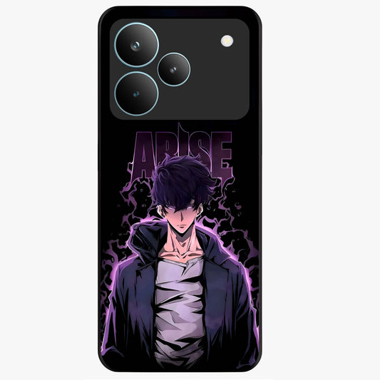 Shadow Monarch Awakening Glass Case showing flat back view with powerful dark monarch themed artwork and glossy glass finish.
