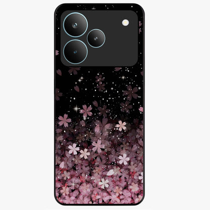 Small Starry Flowers Glass Case showing flat back view with delicate starry floral artwork and glossy glass finish.