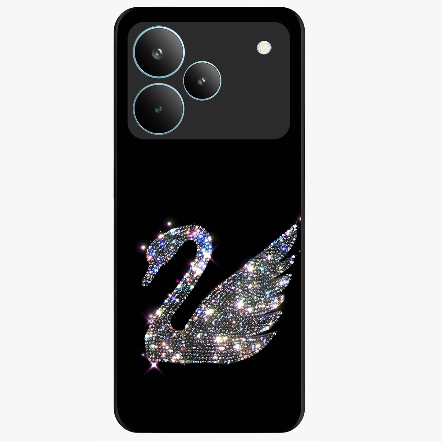Starlit Swan Grace Glass Case showing flat back view with graceful swan artwork under starry sky and glossy glass finish.