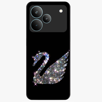 Starlit Swan Grace Glass Case showing flat back view with graceful swan artwork under starry sky and glossy glass finish.