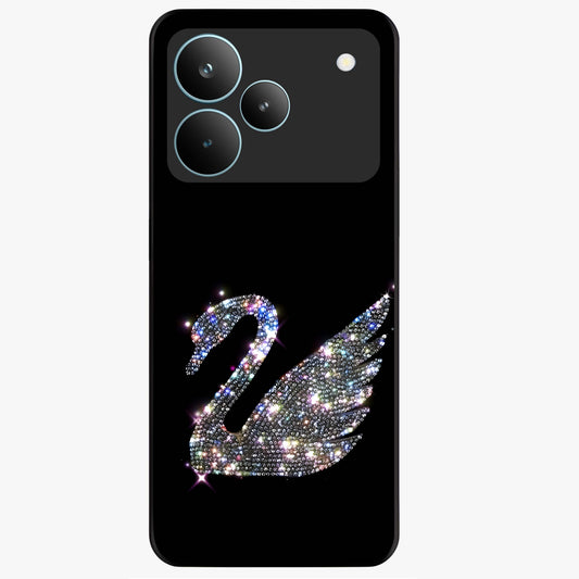Starlit Swan Grace Glass Case showing flat back view with graceful swan artwork under starry sky and glossy glass finish.