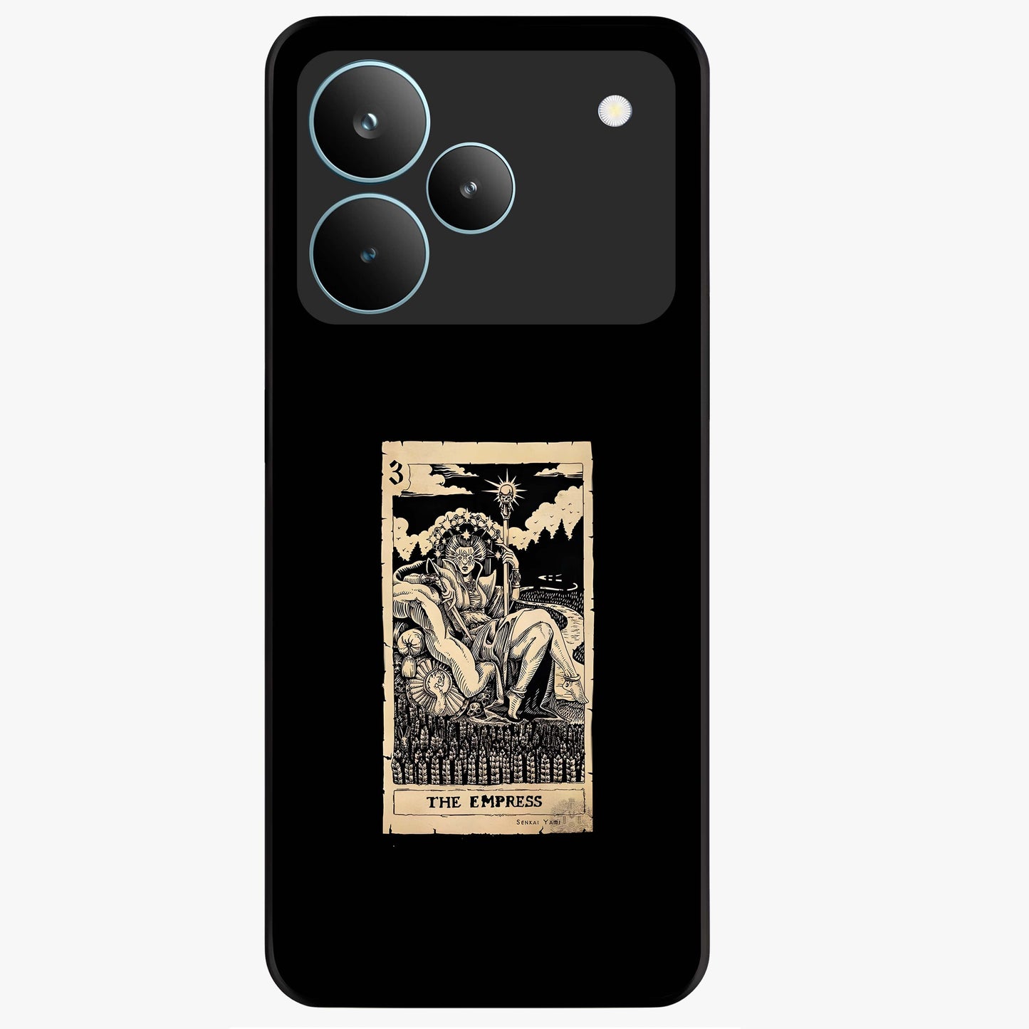 The Empress Glass Case showing flat back view with regal feminine artwork and glossy glass finish.