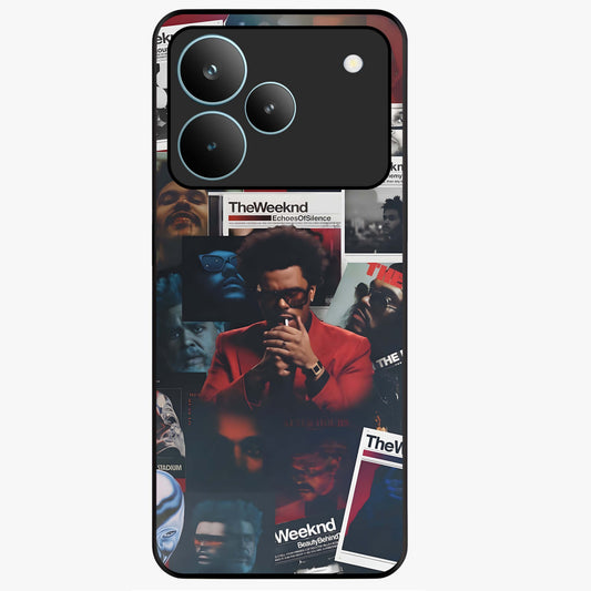 The Weeknd Glass Case showing flat back view with music inspired artistic portrait artwork and glossy glass finish.