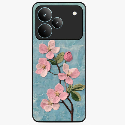 Threaded Blossom Breeze Glass Case showing flat back view with delicate blossom artwork and glossy glass finish.