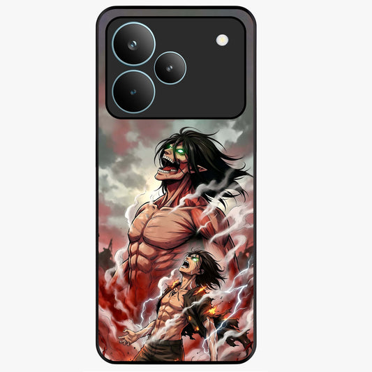 Titan Awakening Fury Glass Case showing flat back view with powerful titan inspired artwork and glossy glass finish.